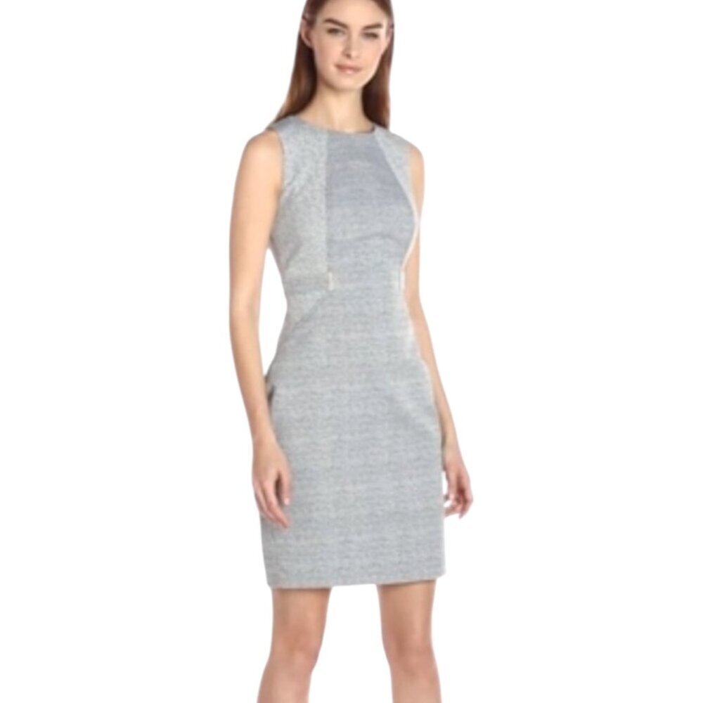 Calvin Klein Gray/White Blocked Jacquard Sheath Dress, Women's Size 12